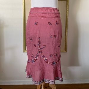 Vintage y2k Betsey Johnson pink floral embroidered flowers skirt scalloped hem